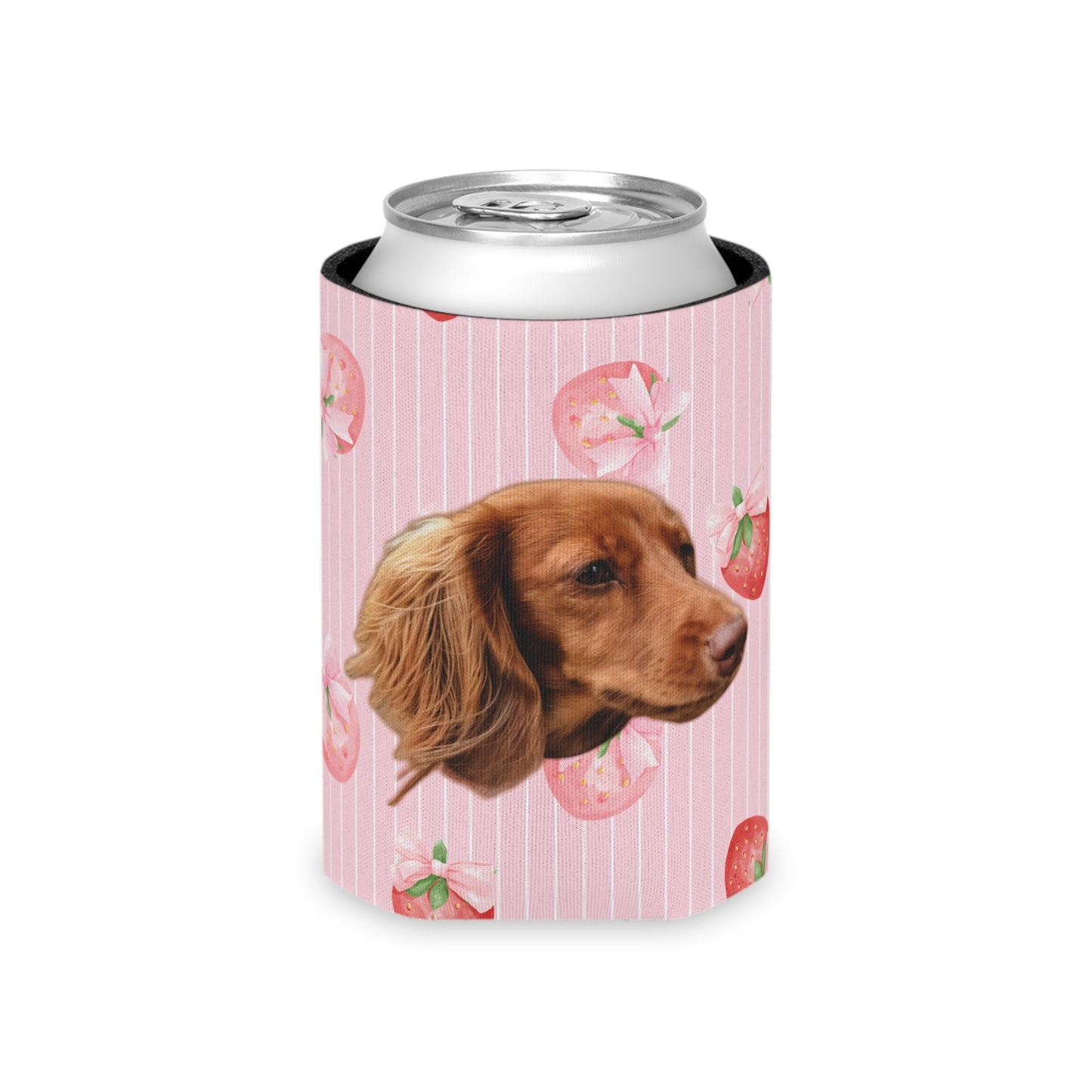 Strawberry Coquette Stripes Custom Can Cooler Coozie