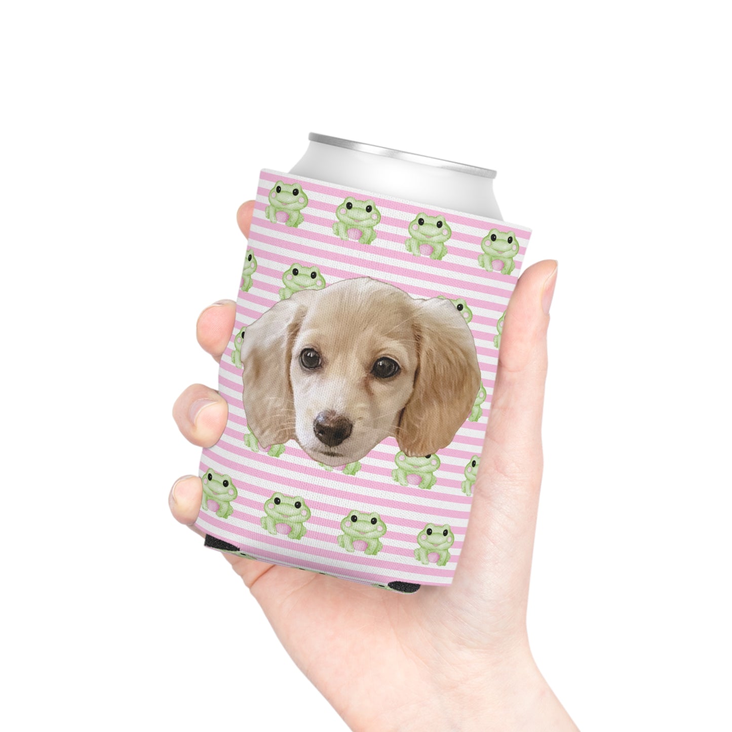 Playful Frog Stripes Custom Can Cooler Coozie