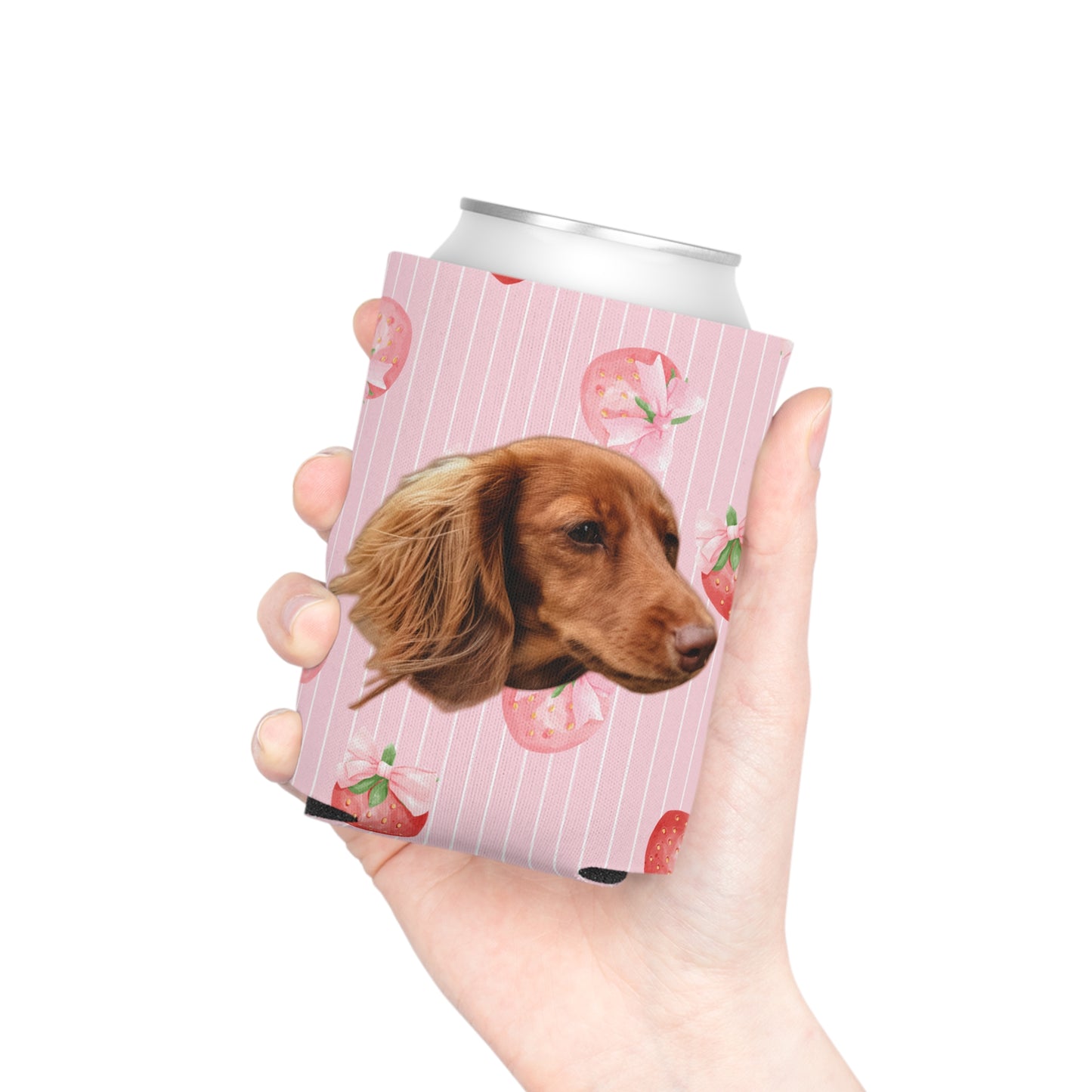 Strawberry Coquette Stripes Custom Can Cooler Coozie