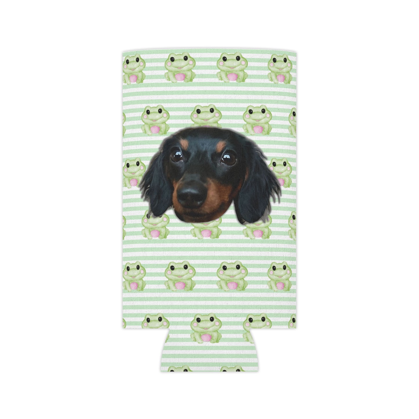 Playful Frog Stripes Custom Can Cooler Coozie