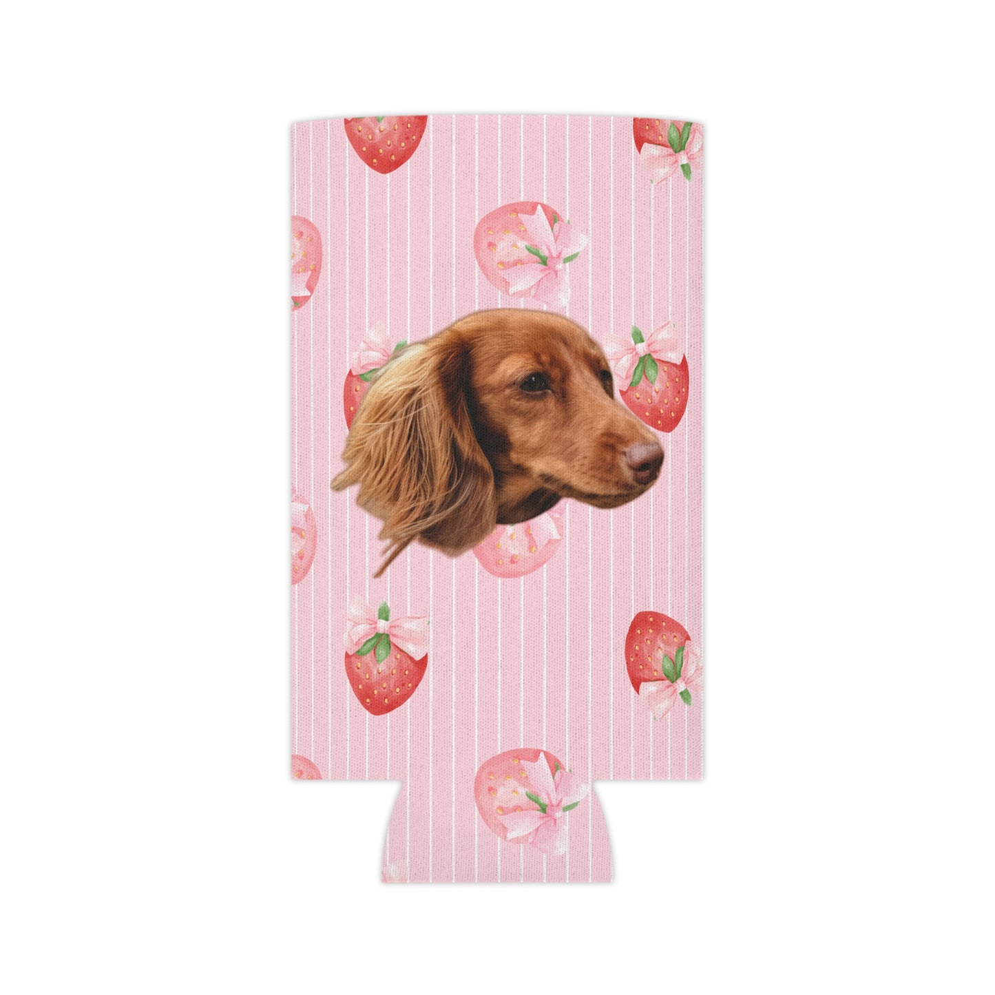 Strawberry Coquette Stripes Custom Can Cooler Coozie