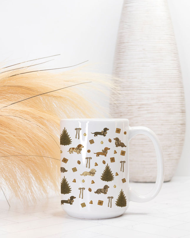 Christmas Coffee Mug - Rustic Dachshund Coquette Christmas