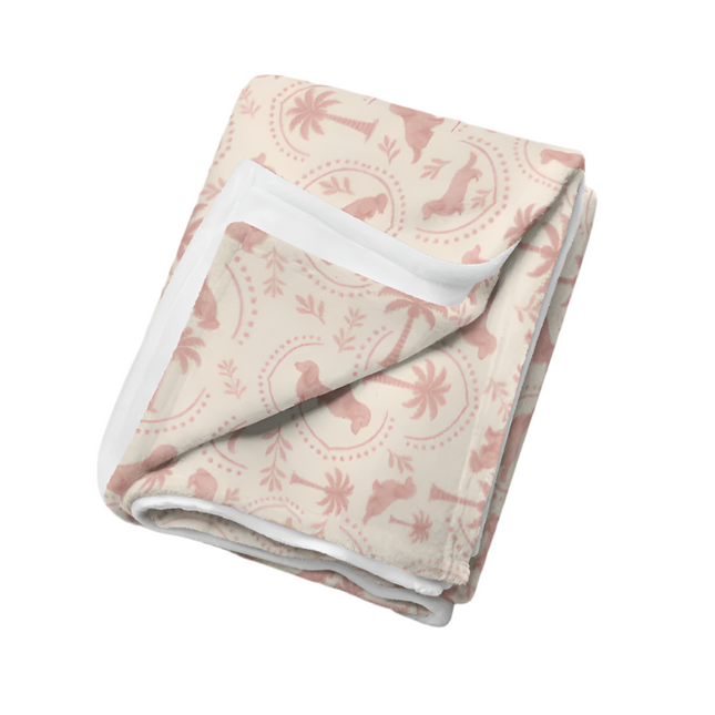Super Soft Throw Blanket - Blush Doxie Tropic Toile  (50x60 / 60x80)