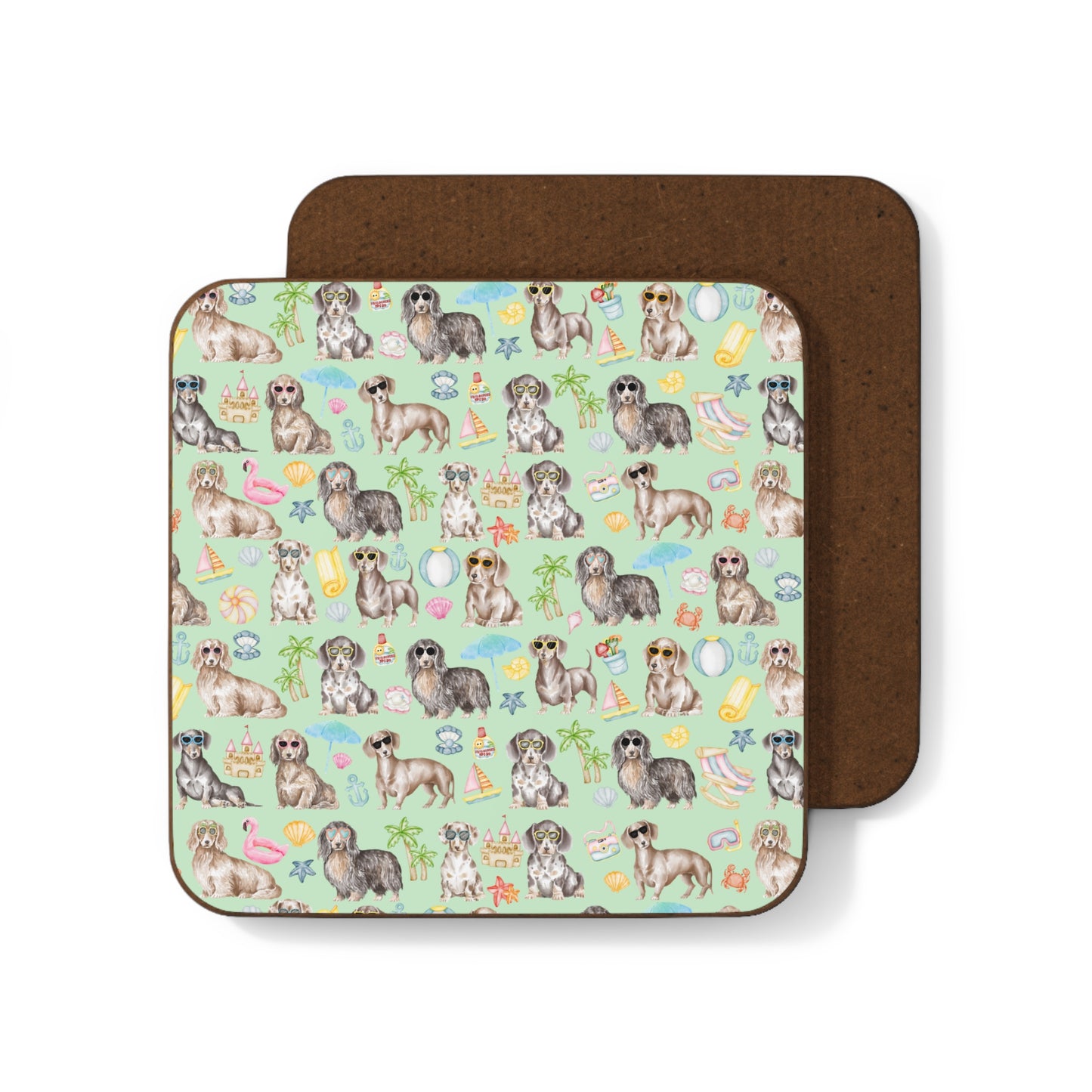 Dachshund Medley Beach Pawty Pack Of 4 Hardboard Back Coaster