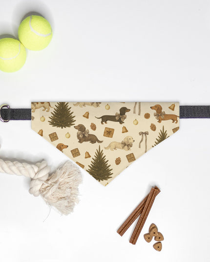 On Collar Dog Bandana  - Rustic Dachshund Coquette Christmas