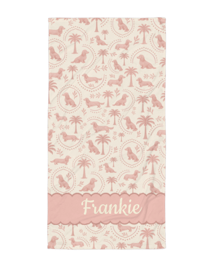 Beach & Bath Towel – Blush Doxie Tropic Toile