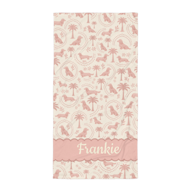 Beach & Bath Towel – Blush Doxie Tropic Toile