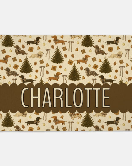 Pet Grub Mat - Rustic Dachshund Coquette Christmas