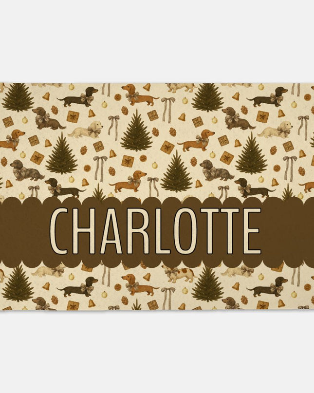 Pet Grub Mat - Rustic Dachshund Coquette Christmas