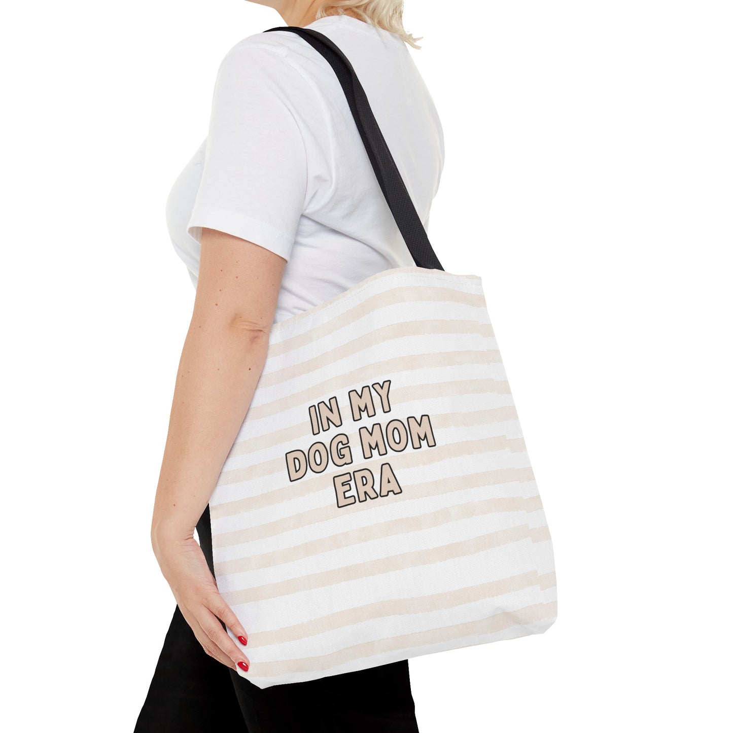 'In My Dog Mom' Era Striped Beige Tote Bag