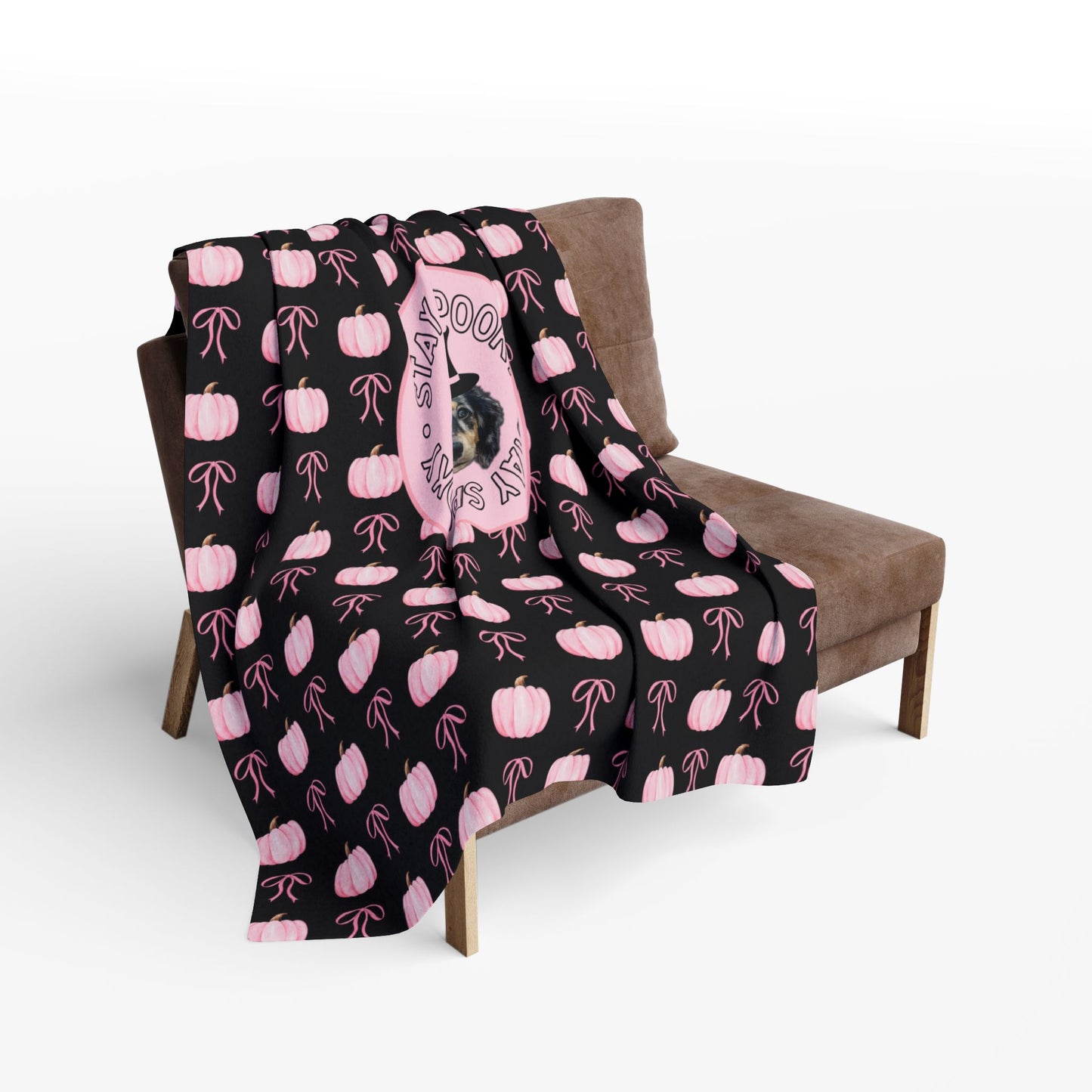 Custom Velveteen Plush Pink Pumpkin Party Blanket