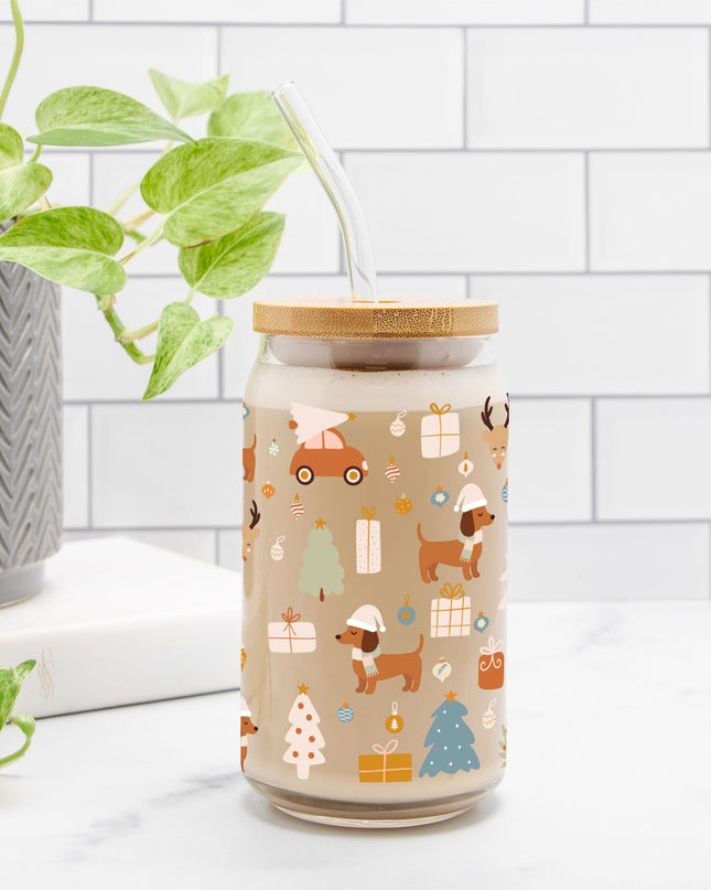 Can Shaped Glass  - Dachshund Holiday Wishes