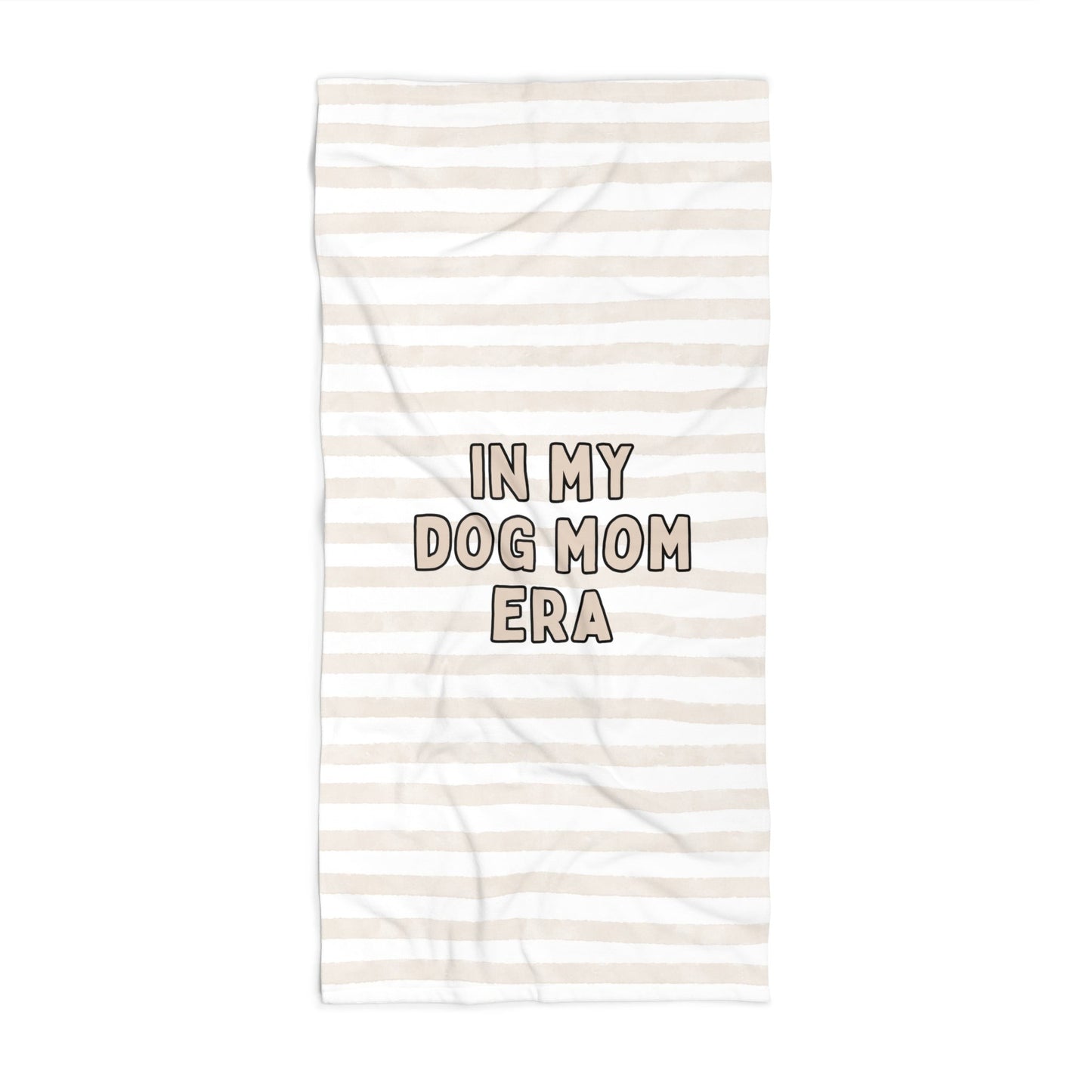 'Dog Mom Era' Beige Striped Beach Towel