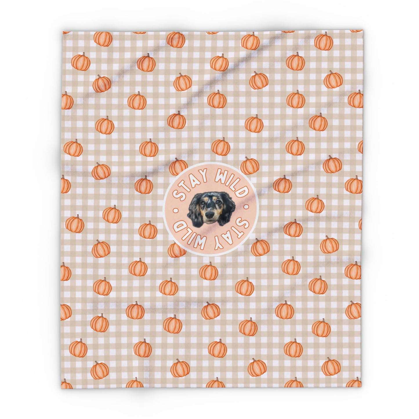 Taupe Gingham Pumpkin Party Custom Blanket