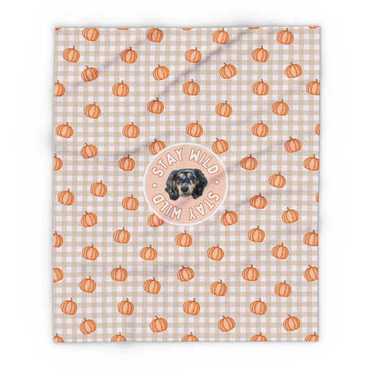 Taupe Gingham Pumpkin Party Custom Blanket