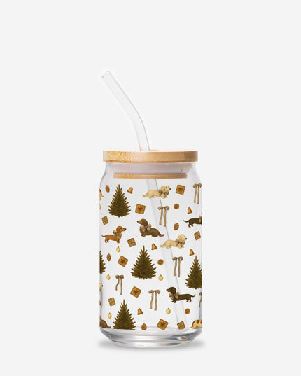 Can Shaped Glass  - Rustic Dachshund Coquette Christmas