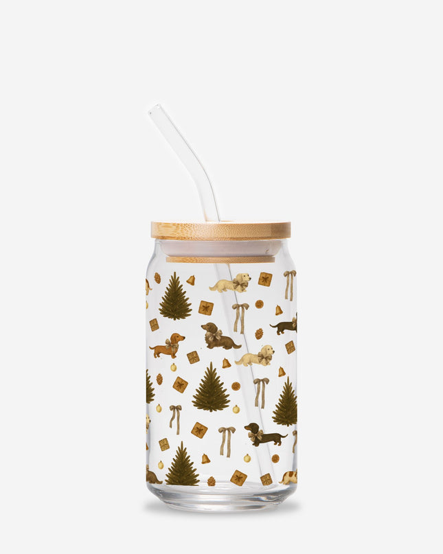 Can Shaped Glass  - Rustic Dachshund Coquette Christmas