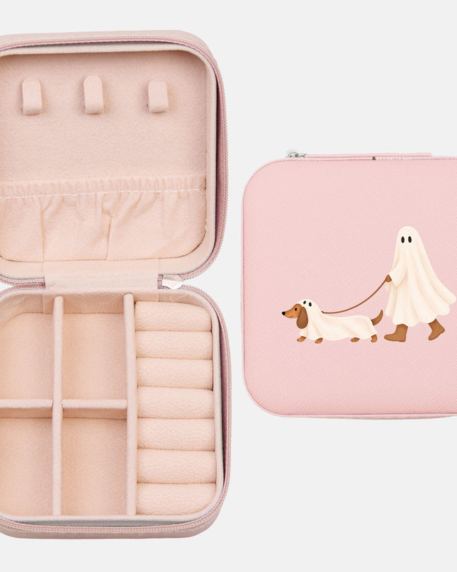 Ghost Walking A Dachshund Halloween Jewelry Travel Case