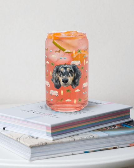 16 oz Can-Shaped Glass - Beach Cruisin' Wiener Dogs