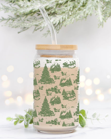 Can Shaped Glass  - Christmas Doxie Toile