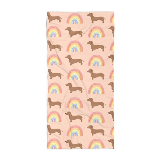 Rainbow Bliss Dachshund Beach Towel