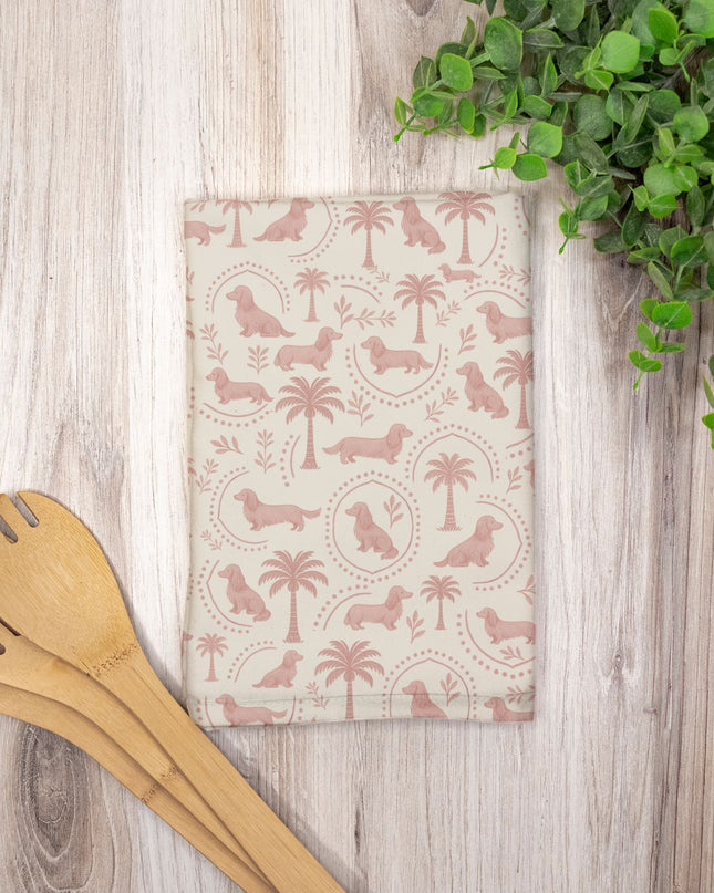Hostess Towel – Blush Doxie Tropic Toile Dachshunds