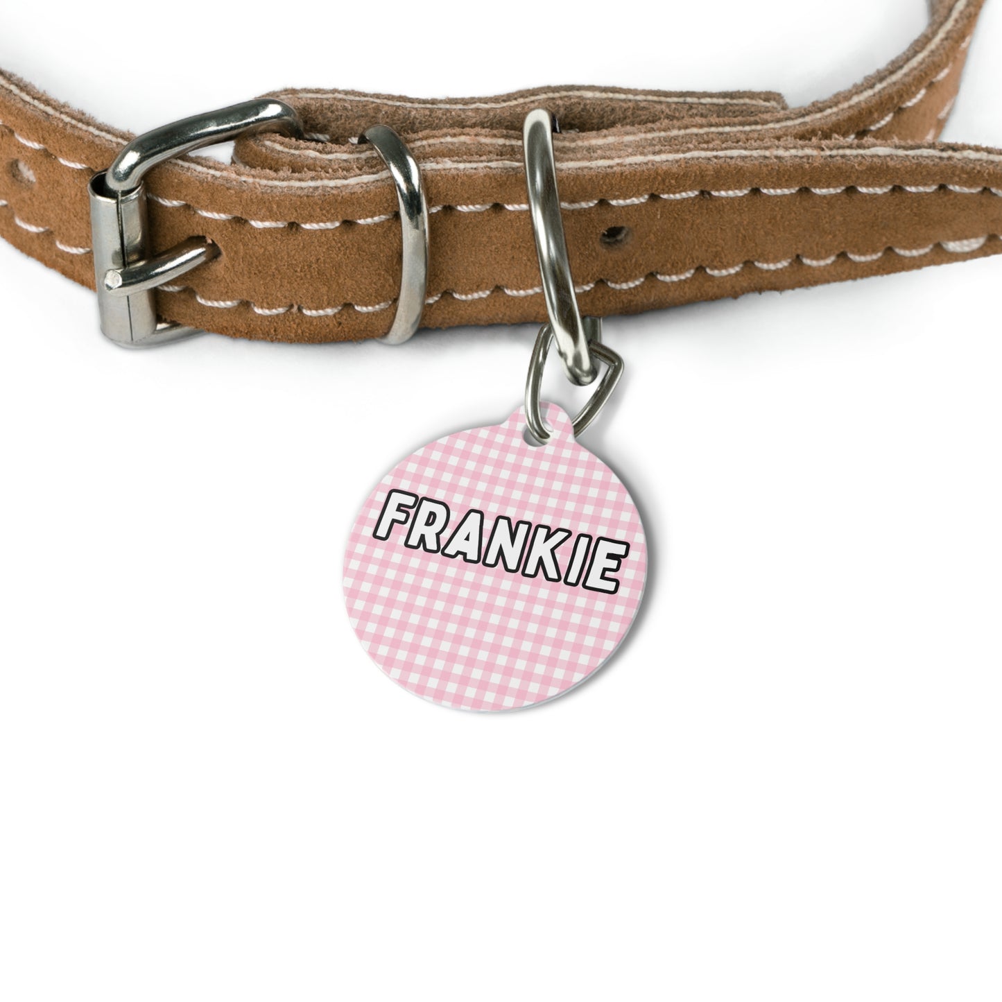 Gingham Custom Round Metal Pet Tag