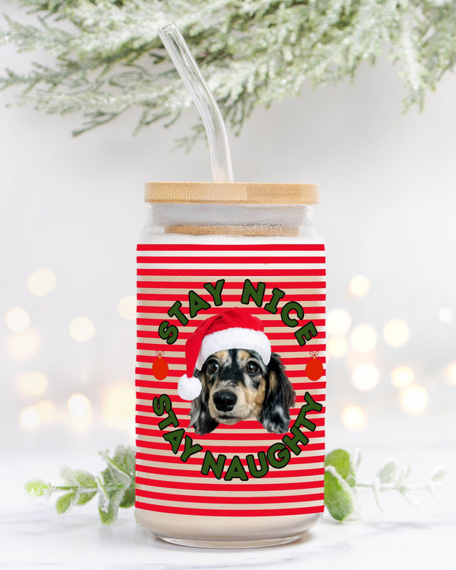 Can Shaped Glass  - Get Naughty + Get Nice Stripes