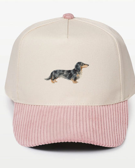 Dapple Dachshund Corduroy Brim 5 Panel Baseball Cap