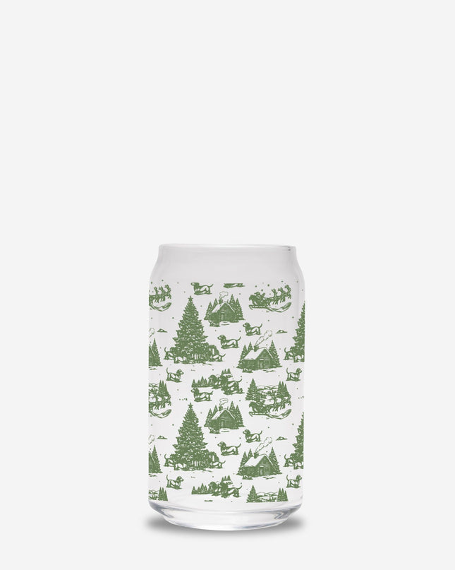 Can Shaped Glass  - Christmas Doxie Toile