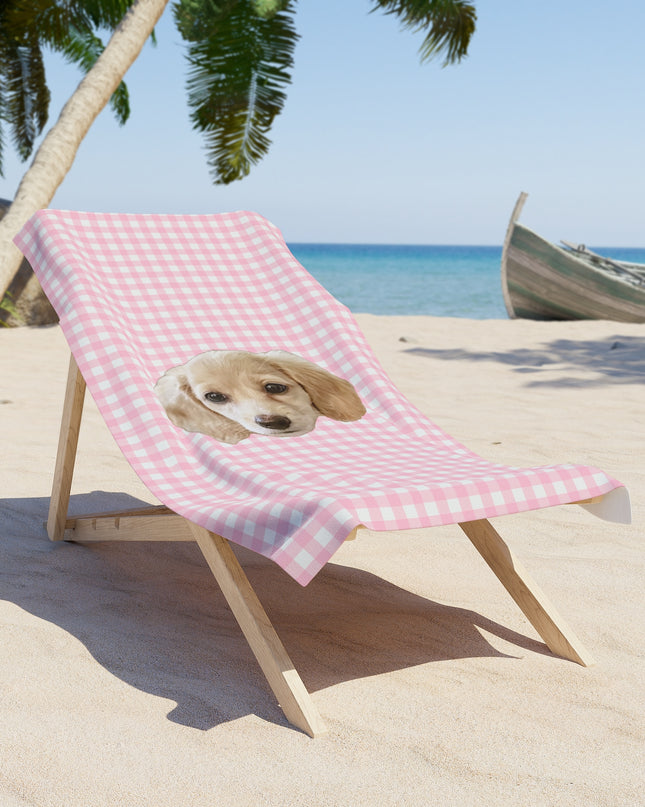 Pink Or Blue Gingham Custom Beach Towel