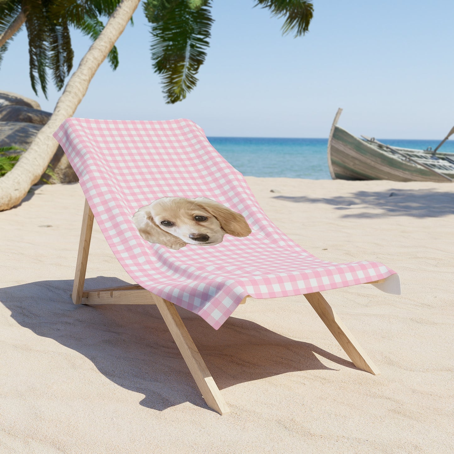 Pink Or Blue Gingham Custom Beach Towel