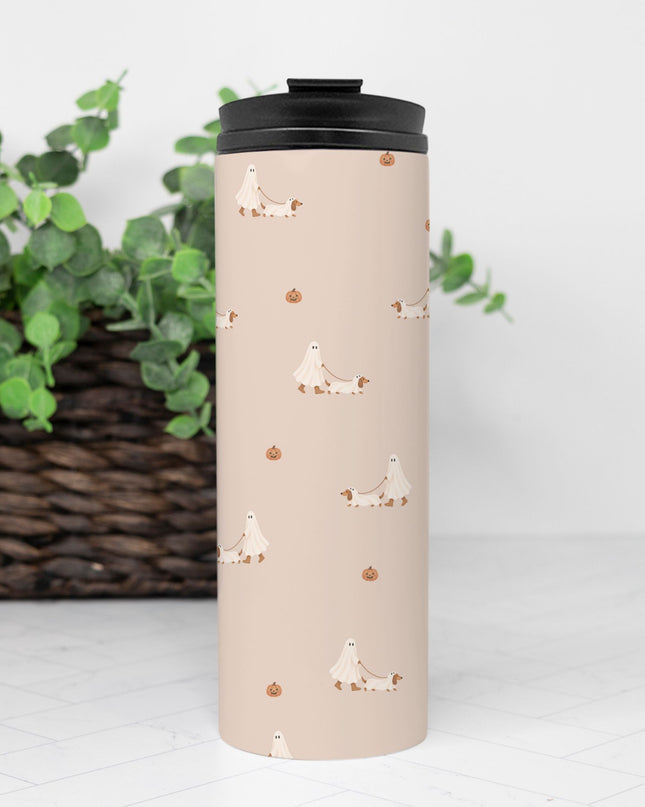 Ghost Walking A Dachshund Halloween Thermal Tumbler 16 oz.