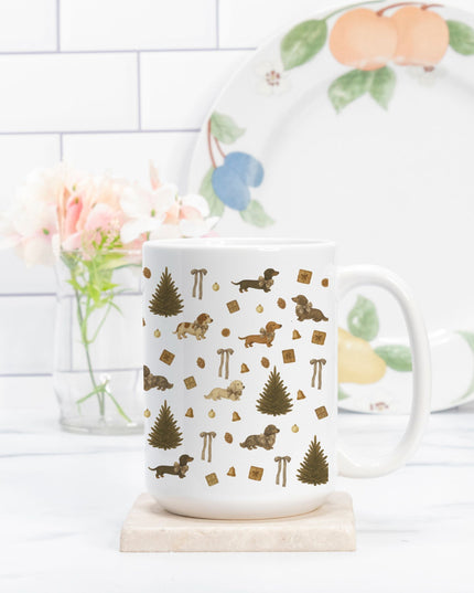 Christmas Coffee Mug - Rustic Dachshund Coquette Christmas