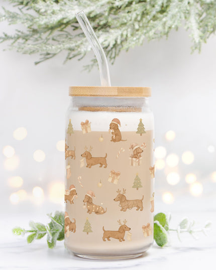 Can Shaped Glass  - Dachshund Holiday Wishes