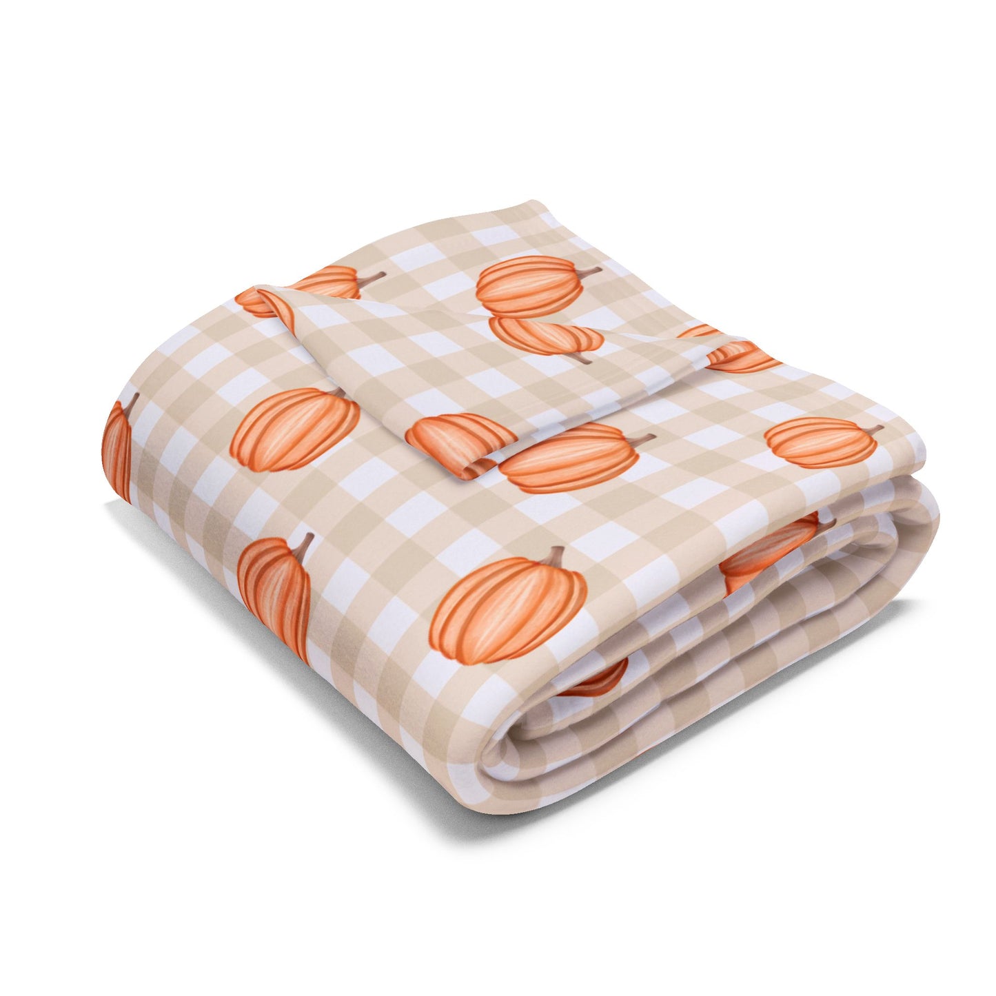 Taupe Gingham Pumpkin Party Custom Blanket