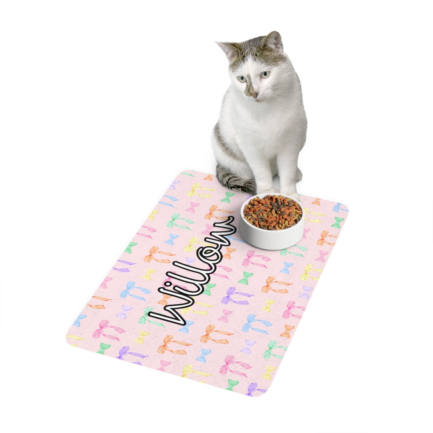 Pastel Bow Party Pet Food Mat (12x18)