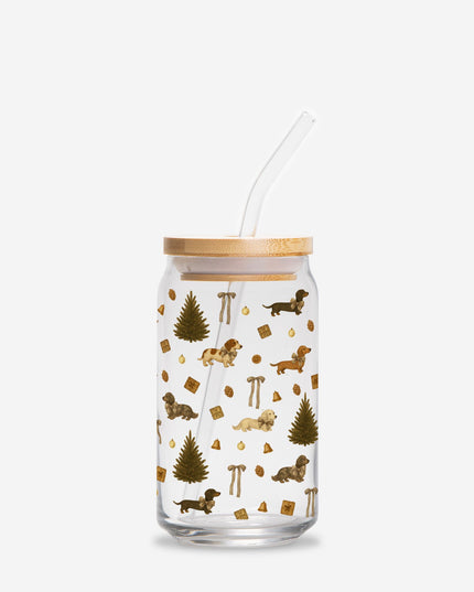 Can Shaped Glass  - Rustic Dachshund Coquette Christmas