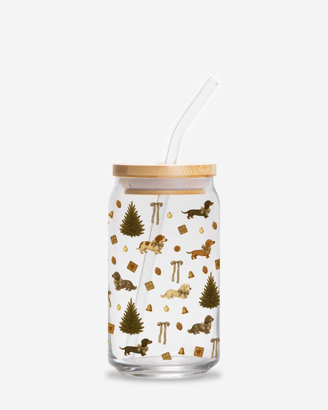 Can Shaped Glass  - Rustic Dachshund Coquette Christmas
