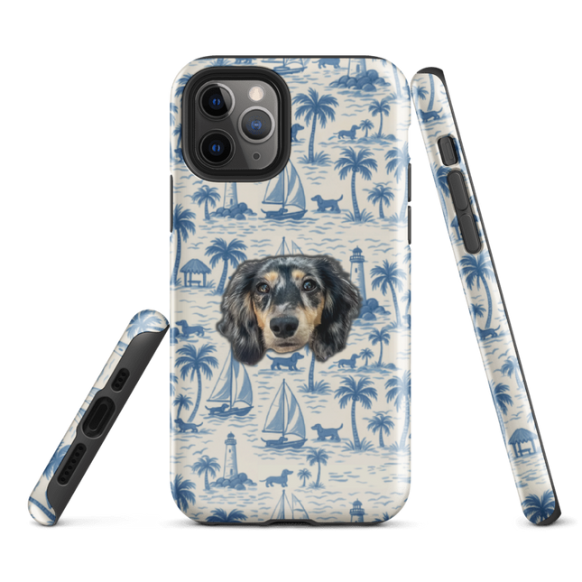 Dachshund Tough iPhone Case – Coastal Doxie Toile Cover