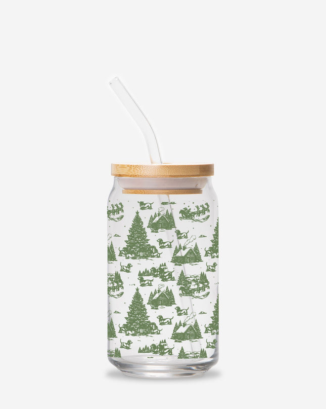 Can Shaped Glass  - Christmas Doxie Toile