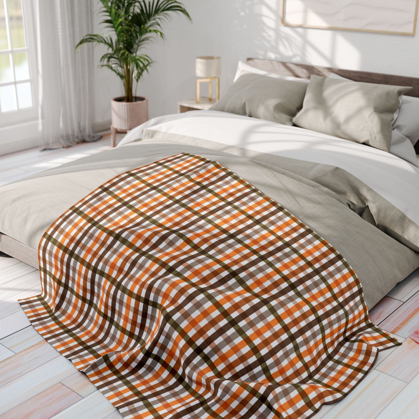 Custom Velveteen Plush Fall Gingham Blanket