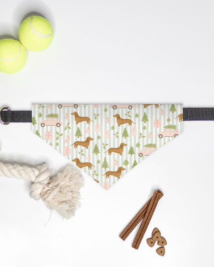 On Collar Dog Bandana  - Rustic Christmas Wiener Wonderland