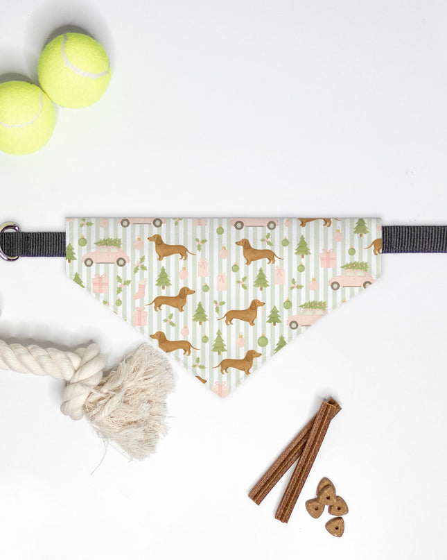 On Collar Dog Bandana  - Rustic Christmas Wiener Wonderland