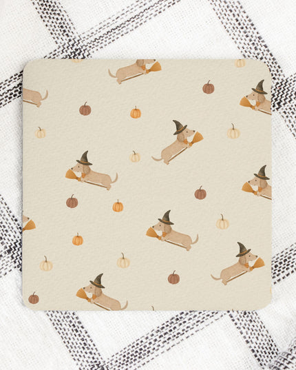 Coaster Neoprene Back (Square) 4PK - Halloween Variety Taupe Background