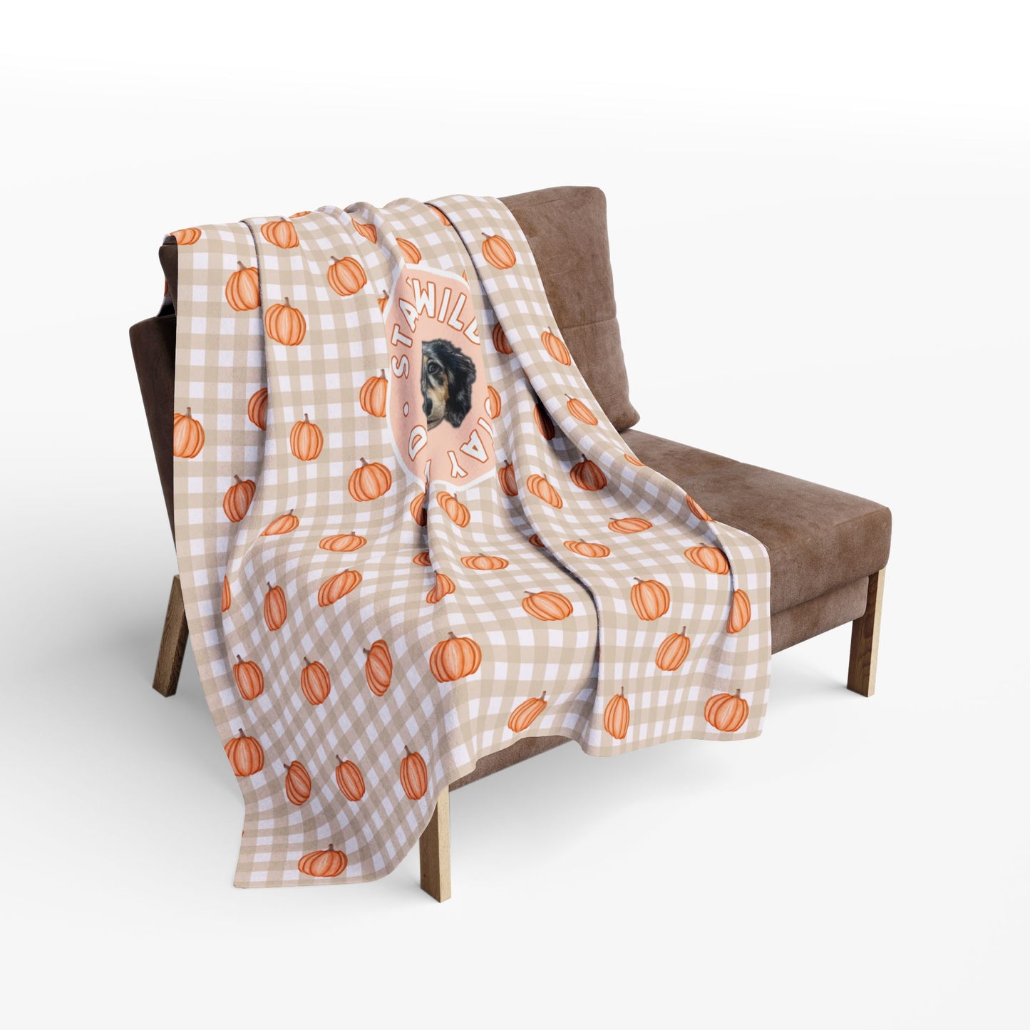 Taupe Gingham Pumpkin Party Custom Blanket