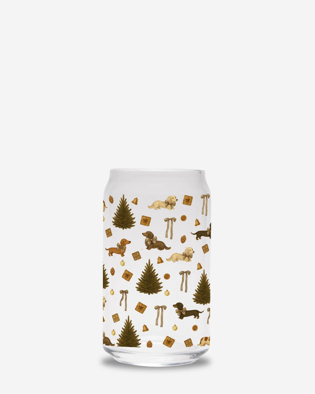 Can Shaped Glass  - Rustic Dachshund Coquette Christmas