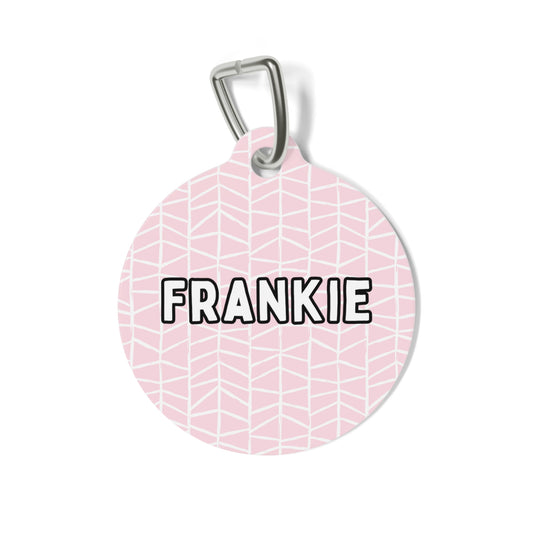 Pure Pink Lines Custom Round Metal Pet Tag