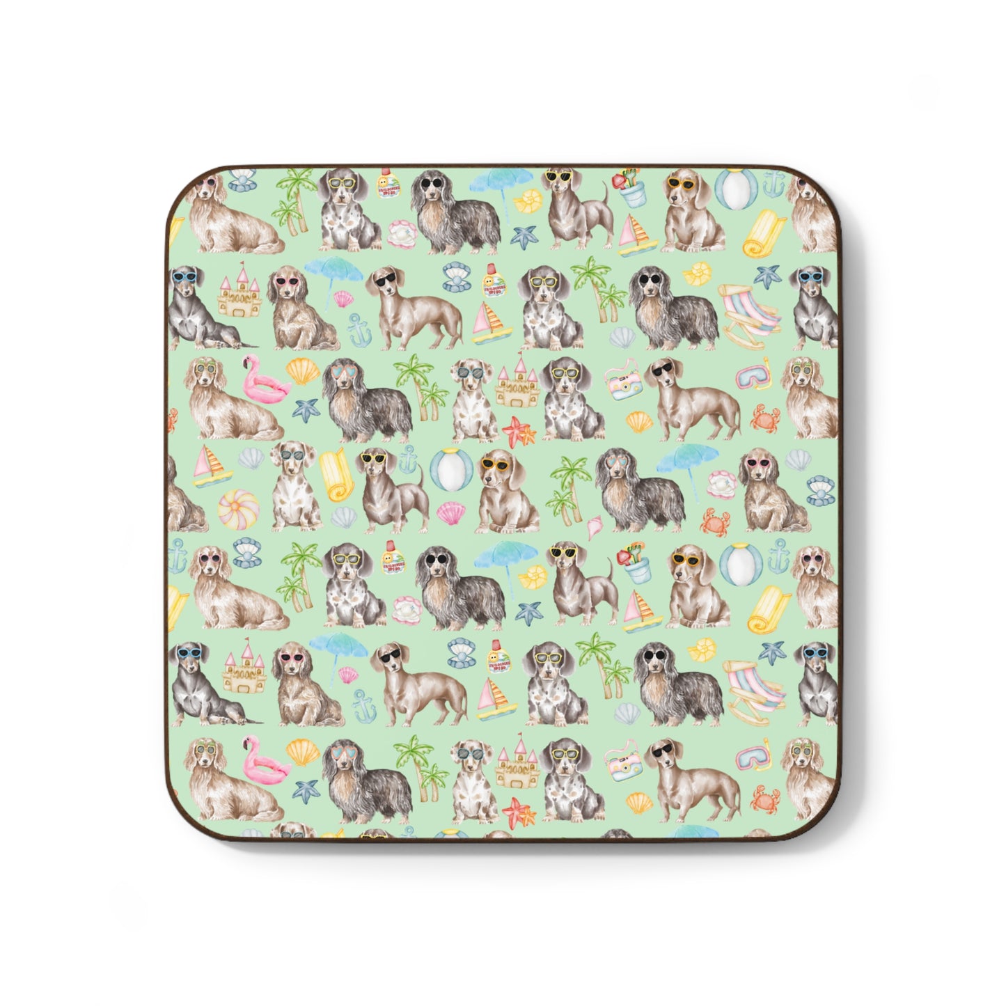 Dachshund Medley Beach Pawty Pack Of 4 Hardboard Back Coaster