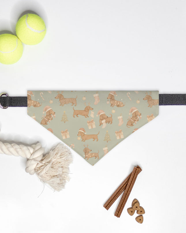 On Collar Dog Bandana  - Deck The Dachshund Paws